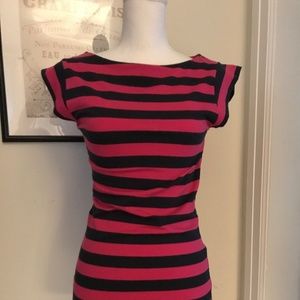 French Connection Pink Navy Stretch Striped Tee